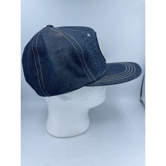 Vtg USA MADE Denim Cotton Gin Texas Patch Trucker Hat Snapback CROWELL CAP READ - Picture 5 of 12